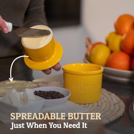 PriorityChef French Butter Crock for Counter With Water Line, On Demand Spreadable Butter, Ceramic Butter Keeper to Leave On Counter, French Butter Dish, Yellow