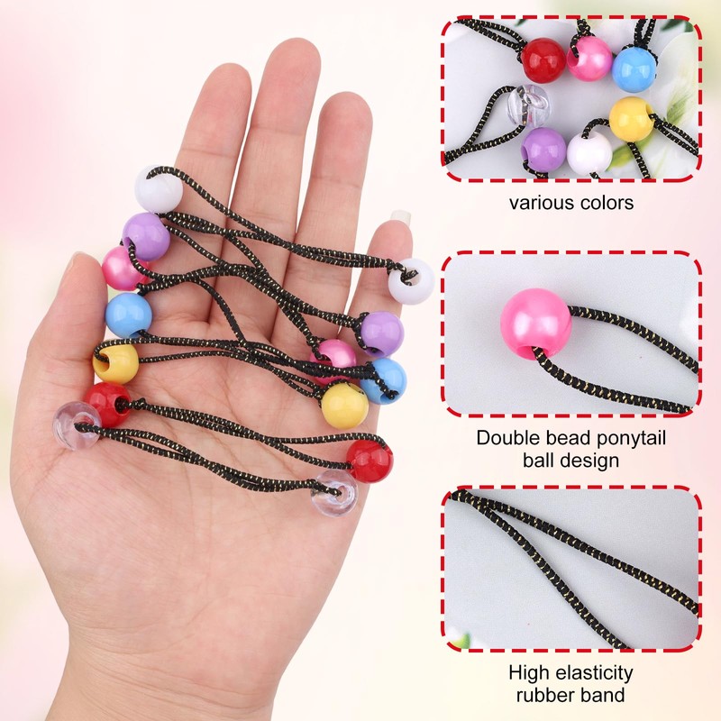 40 Pcs Hair Tie Balls with Double Beads, 12mm Colorful