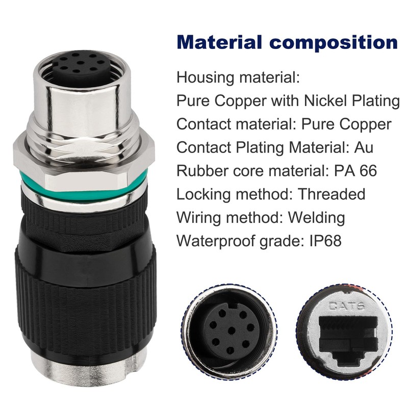 Lonlonty M12 8 Pin A Code to RJ45 Adapter Cat6a