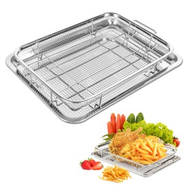 Air Fryer Basket for Oven, 15" x 11" Air Fryer Basket & Tray for Oven, Stainless Steel Baking Tray with 50 PCS Parchment Paper, Crisper Tray for Convection Oven