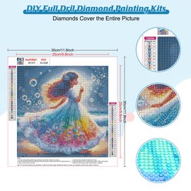 BOWETILE 5D Diamond Painting Pictures Colourful Dress, Beach Diamond Painting Set for Adults and Children, Complete DIY Diamond Art Painting Embroidery Set for Cross Stitch Pictures, Home Decor, 30 x