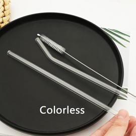 JASHII Reusable Glass Straws, 7.87"×0.3" Clear Smoothie Drinking Straws with Clean Brush, Black Travel Case for Beverages, Shakes, Milk Tea, Juices, Cocktail, 4 bent, 4 straight - White