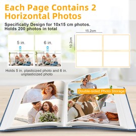 Cyiecw Photo Album Slip-in Album - Space for 200 Photos 10 x 15 cm, Linen Cover Photo Book Slip In, 50 White/Black Pages, Perfect Gift for Family Weddings Travel Baby