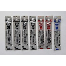 Pilot BRFS-10F-B4/R2/L1 Oil Ballpoint Pen Refill, Fine Point, 0.7mm, 4 Black, 2 Red, 1 Blue, 7 Pens in 3 Colors