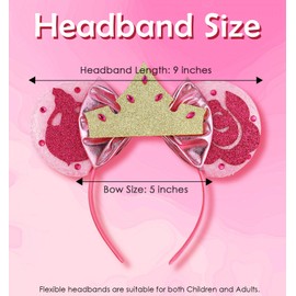 LIHELEI Aurora Mouse Ears Headband, Princess Aurora Headbands for Girls Birthday Party, Sleeping Beauty Ear Costume Headwear Hair Accessories -Hotpink Aurora