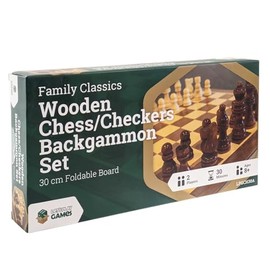 Let's Play Games 30cm Wooden Folding Chess/Checkers/Backgammon Set - 3-in-1 Classic Board Game, Portable Travel Size, Compact Design, Durable Wood, Foldable Storage
