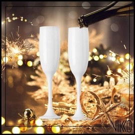 Vikko Décor White Champagne Flutes | 6 Ounce Capacity – Perfect for Parties, Weddings, and Everyday – Thick and Durable – Dishwasher Safe – Set of 12 Sparkling Wine Glasses