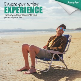 SUNNYFEEL Extra Wide Low Beach Chair 5 Position Lay Flat 500 LBS Heavy Duty, XL Oversized Portable Folding Camping Chairs with Cup Holder for Outdoor/Trip, Lightweight Backpack Beach Chair for Adults