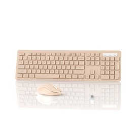 Wireless Keyboard Mouse Combo - 2.4Ghz Office Quiet Keyboard and Mouse Wireless - 104 Keys Full Size Ergonomic Key Board for Laptop, Computer, PC, Notebook (Full Size Khaki)