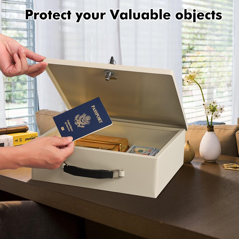KYODOLED Fireproof Document Box with Key Lock, Small Safe Box