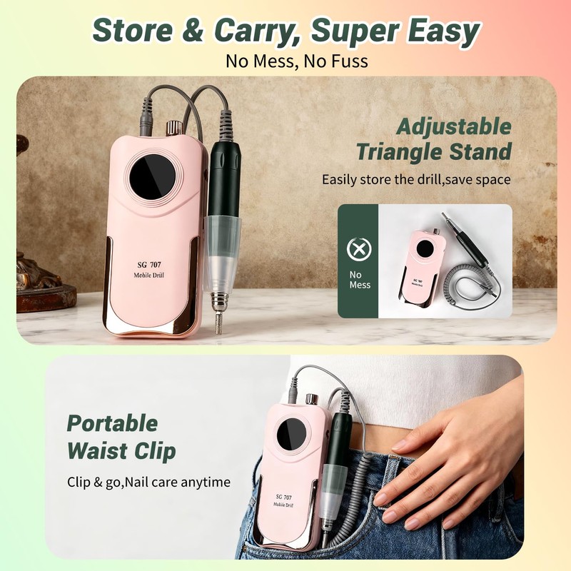 Professional Rechargeable Nail Drill 35000 RPM, SG707 Electric Nail File