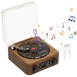 Benustra Waves Vinyl Bluetooth Speaker,Vinyl Record Player with Adjustable Ambient Lights,White Noise Bluetooth Speaker with 4 Modes,360°Surround Sound Record Speaker for Bedroom Office Party (Wood)