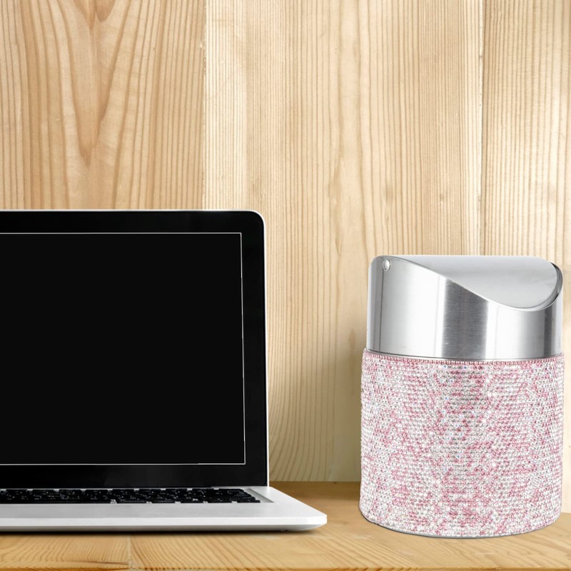 KEYPOWER Bling Rhinestone Mini Trash Can Tiny Waste Can with