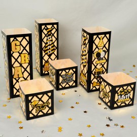 KatchOn, Black and Gold Graduation Centerpieces with LED Lantern - Pack of 6 | Grad Party Table Centerpieces, Light Up Lanterns | Grad Table Centerpieces | Graduation Decorations 2025