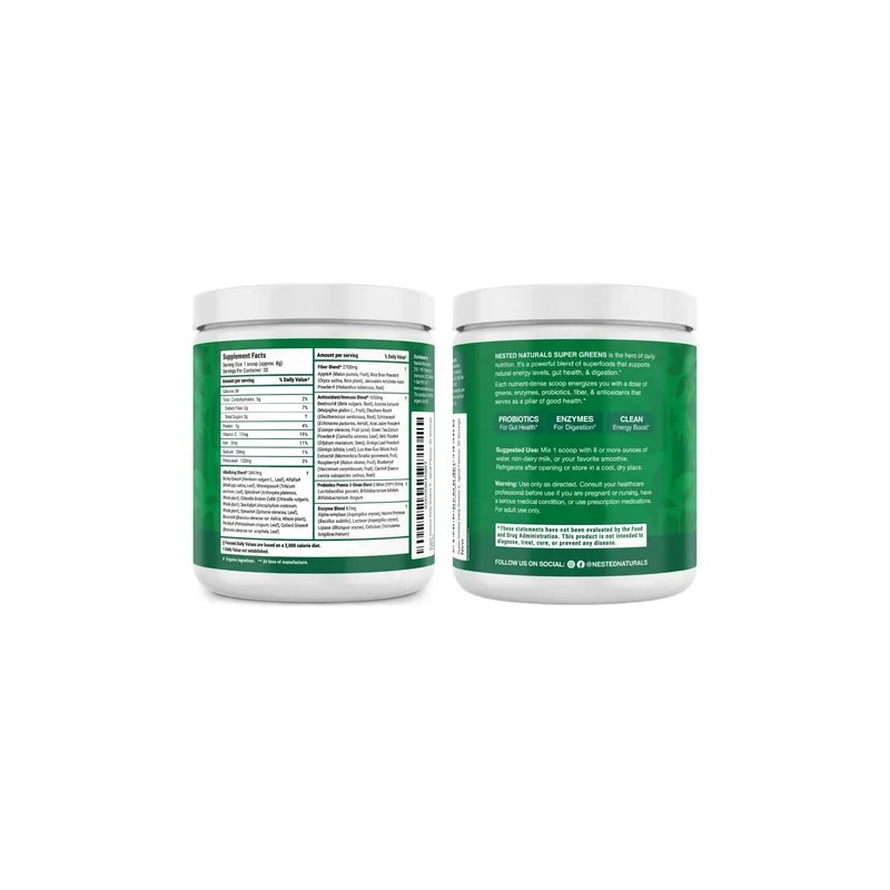 Nested Naturals Super Greens Polvo Orgánico 30 Porciones