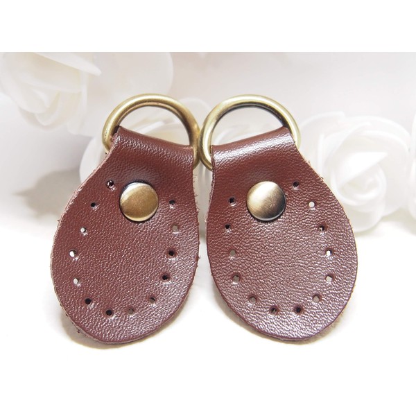 1 Set Genuine Leather Attachment with D-Ring 50x30mm Handmade Bag Joint Parts (Coffee)
