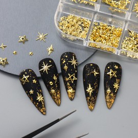 Gold Star Nail Charms Metal Mixed Star Design Nail Decorations Shiny Star Nail Art Charms Nail Supplies for Women Acrylic Nails DIY Nail Art Decoration