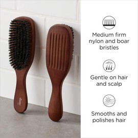 Diane Reinforced Boar Bristle Wave Brush for Men and Barbers – Medium Bristles for Thick and Curly Hair – Use for Detangling, Smoothing, Wave Styles, Restore Shine and Texture