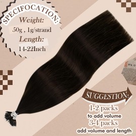 Hetto Brown Nano Hair Extensions Real Human Hair Nano ring Hair Extensions Darkest Brown Nano Beads Human Hair Extensions Natural Straight #2 14Inch 50 Grams 50S