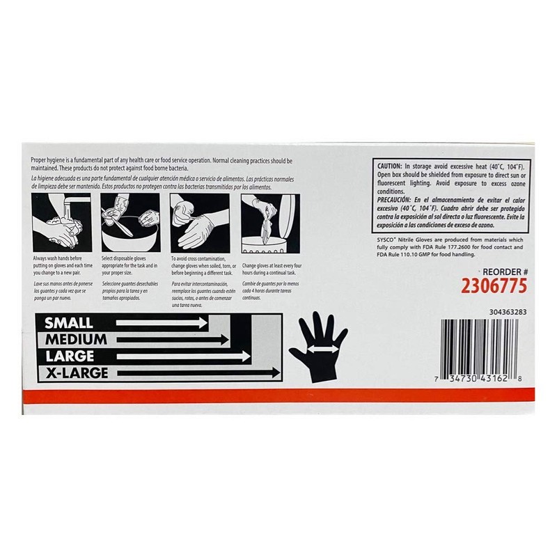 SYSCO HIGH Performance Nitrile Gloves Large Powder Free, Blue, Clear,