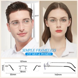 WEMOOTANTS Ultra Lightweight Titanium Reading Glasses 2.0 for Women Men Durable Rimless Readers 2.00 (Gun)