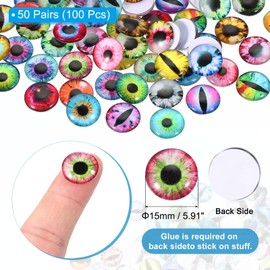 PATIKIL 15mm Dragon Eyes, 100 Pcs Round Glass Eyes Animals Crochet Eyes for Clay Doll Making Craft DIY Findings Jewelry Making, Multicolored