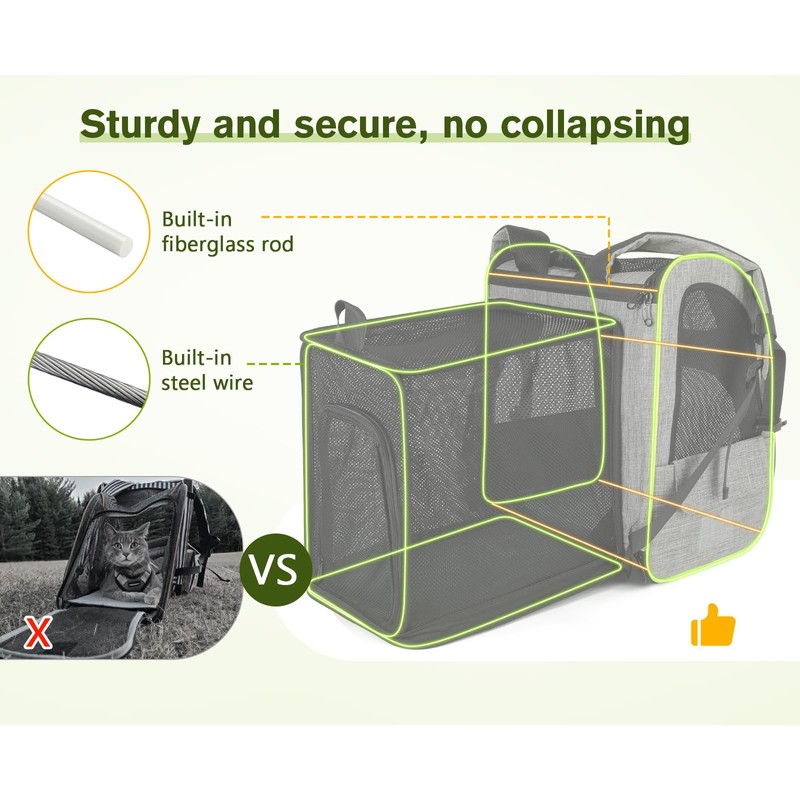 Pecute Cat Carrier Backpacks, Expandable Cat Backpack with Breathable Mesh,