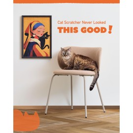 Purrdee Decorative Wall Art Sisal Cat Scratcher with Vertical Mounted Setup, 14x20 Large & Durable Scratch Pad Ideal for Adult Cats with Gallery-Style Frame That Looks Like a Painting (Girl with Purr)