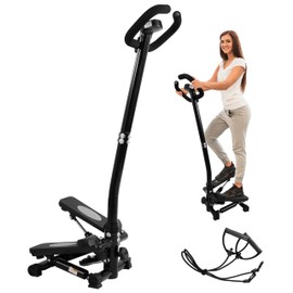 Fitvids Mini Steppers for Exercise with Handlebar – Stair Steeper with Resistance Bands – with Handle – Black