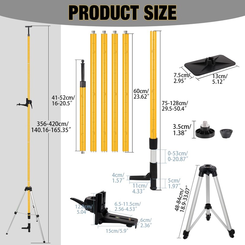 MOETER Upgraded 13.8Ft./4.2M Telescoping Laser Level Tripod with Level Bubble