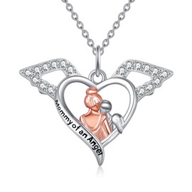 JERWLI Angel Baby Memorial Necklace S925 Sterling Silver Mommy Of An Angel Necklace Angel Wings Miscarriage Necklace Jewelry For Mothers Miscarriage Gifts For Women Mom