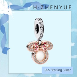 H.ZHENYUE S925 Sterling Silver Charm Pendant Dangle Beads for Bracelet Necklace Rose Gold Mouse Head for Women Gifts
