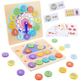 YunHe XinQiao Toys Factory Wooden Number Puzzle for Toddlers 3 4 5 Years Old Toy Clock Teaching Time Math Manipulatives Materials Montessori Early Learning Educational Gift for Preschool Kids
