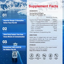 Krill Oil Omega 3 Supplement 1000mg 90 Softgels EPA & DHA, Pure Antarctic Krill Oil with Astaxanthin and 56% Phospholipids Laboratory Tested