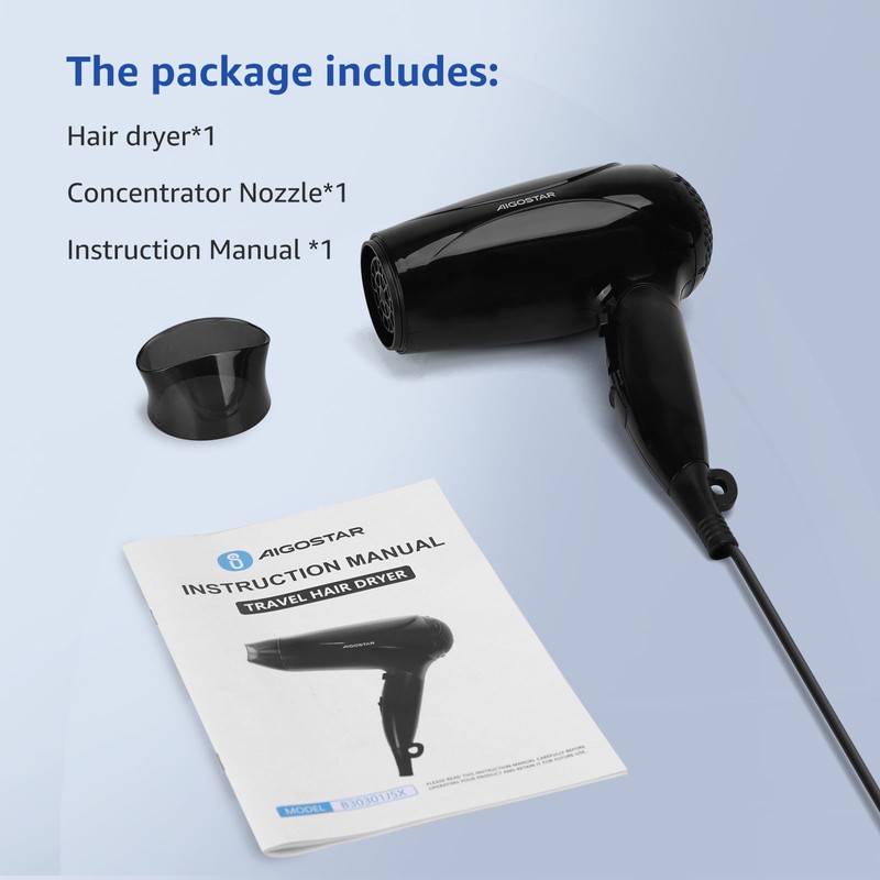 Aigostar Ionischer Haartrockner, Reisehaartrockner mit klappbarem Griff, 2 Geschwindigkeiten und