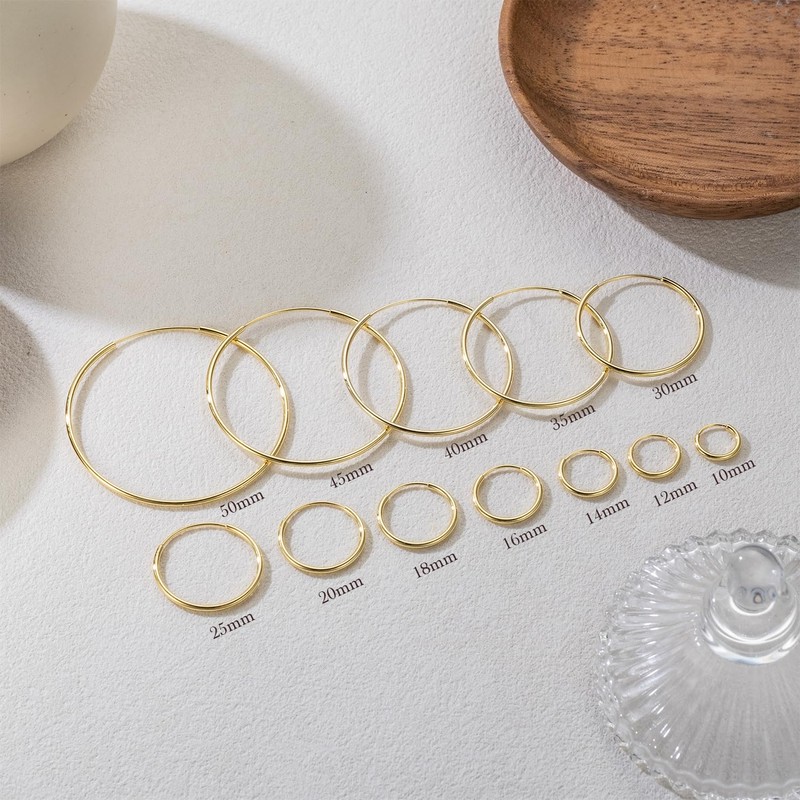 Selroper thin gold hoop earrings 1.5mm 12 sizes (50mm)