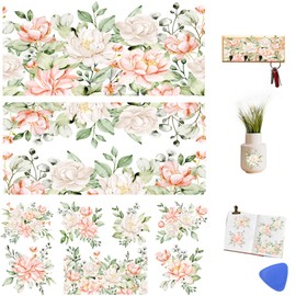 ZMRU 3 Sheets Vintage Rub On Transfers for Crafts, Rub On Transfers for Furniture Decals, Wood, Glass, Porcelain, Scrapbooking,Journals, 12 * 6inch(White Roses)