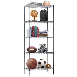 BestOffice | 5-Tier Wire Storage Shelves | 14x24x60 | Black | with Adjustable Racks | Heavy-Duty Metal Shelf, Holds Upto 750 lbs | No-Tool Assembly | Ideal for Home & Garage Shelving