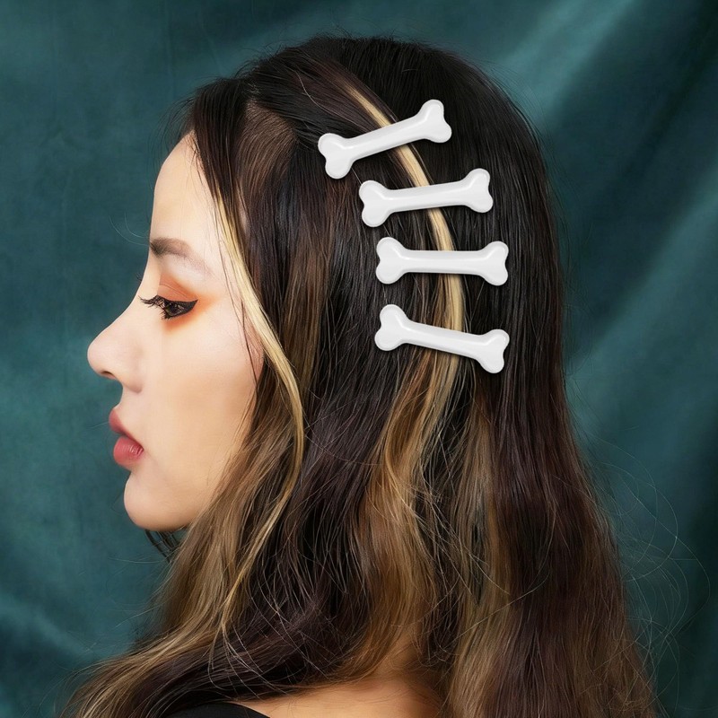 Bone Hair Clips, 4 Pack 2.2" White Plastic Bone Hair