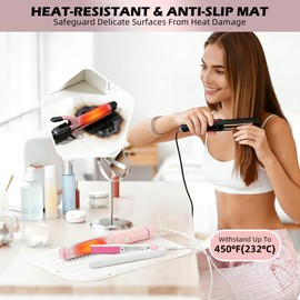 Nulubuu Silicone Heat Resistant Mat for Hair Tools, 11" x 7.5" Anti-Slip Countertop Protector Pad for Flat Iron, Curling Iron & Hair Straightener, Travel Friendly Hot Styling Tool Accessory, White