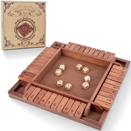 Wooden Shut the Box Table Dice  for Family Gatherings for 4 Players- 12 Inch with 8 Dice tipsy  land  magnetic  chess board game stone - Style: 4 Players