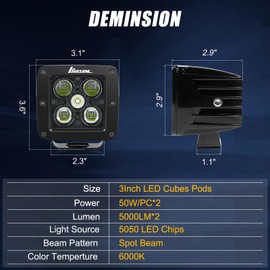 LED Cube Lights 2PCS, KARSAM 3Inch 60W White LED Cube Pods Light Bar Waterproof Fog Lamp Spot Beam LED Driving Square Work Light with Adjustable Bracket for Truck Pickup Tractor Motorcycle SUV ATV UTV