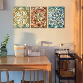 Mofutinpo Vintage Mandala Flowers Wall Art- Prints for Wall Decor - Bohemian, Mexican, Talavera, Moroccan & Middle Eastern Decor - Boho Wall Decor For Bedroo - Bathroom Artwork for Wall