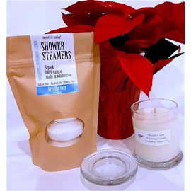 Breathe Clear Easy Warming Candle + 3 Pack Twisted Tomboy Shower Steamers Christmas Gift Set