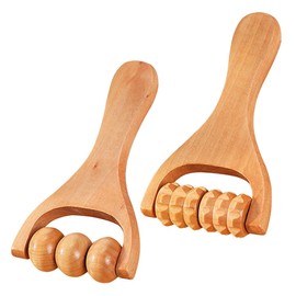 JEXOWIQ 2 x Massage Roller, Wooden Trigger Point Roller Body Face Roller Face Neck Anti-Cellulite for Gua Sha Scraping Massage Tool Massage Roller with Handle Fascia Roller Wood