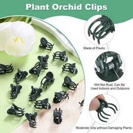 M METERXITY 50-Pack Orchid Clips, Plastic Garden Plant Clips, Small Daisy Orchid Clips, Garden Plant Support Clip for Supporting Stems/Vines/Stalk Grow Upright [Dark Green]