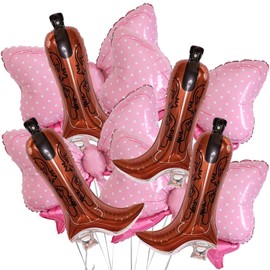 8Pcs Western Themed Party Balloons Cowgirl Boots Balloons Pink Bows Balloons for Western Themed Boots or Bows Gender Reveal Birthday Baby Shower Party Decorations Supplies