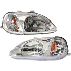 For 1999 2000 Honda Civic Pair Headlights Driver and Passenger Side Assembly Unit includes side marker lamp HO2502113 HO2503113 Replaces 33151-S01-A02 33101-S01-A02