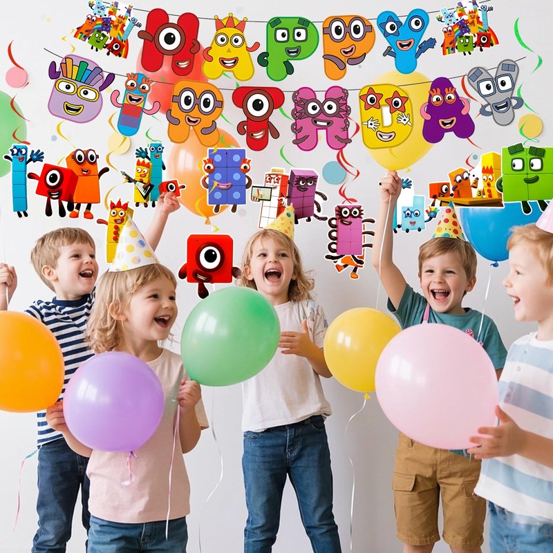 Numberblock Birthday Banner, Block Banner with Spiral, Party Decorations Banners
