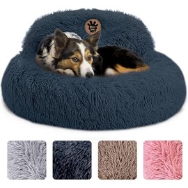 PetJett Calming Dog Bed Medium Size Dog - 30'' Donut Bed, Washable Dog Bed, Anti-Slip & Super Soft Fluffy Plush Round Dog Bed, Anti-Anxiety Premium Comfort Pet Bed, Fits Dogs Upto 45 lbs - Dark Grey